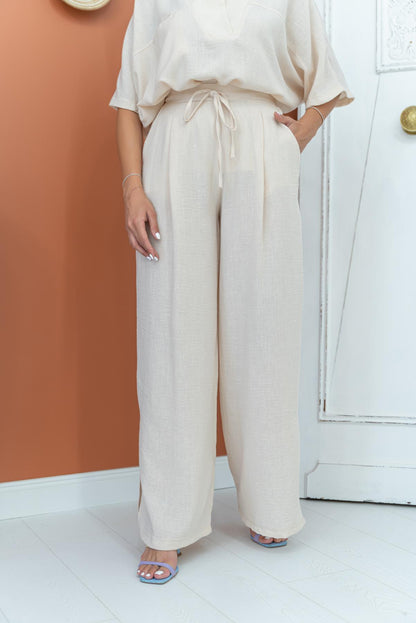 V-Neck Suit - Beige Linen